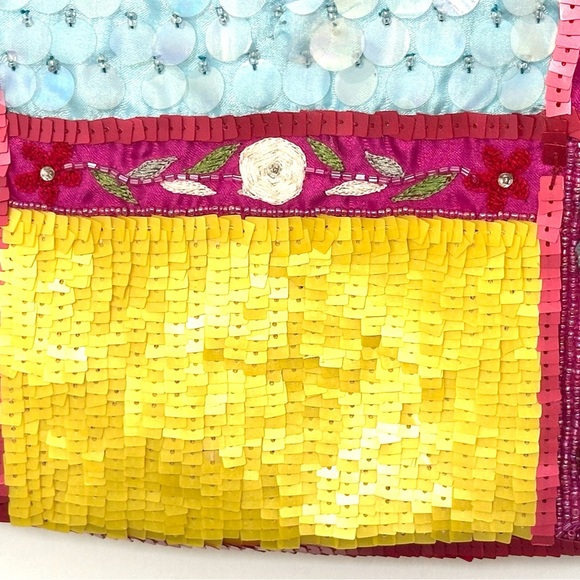 Christiana Mini Tote Fully Beaded & Embellished Bag Fuchsia Pink Gold EUC - Picture 8 of 13